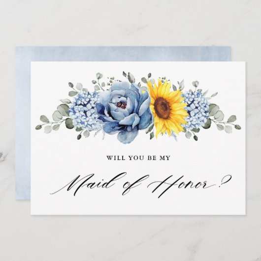 Zonnebloem Dusty Blue Wil je mijn meid van eer zij Kaart (Voorkant / Achterkant)