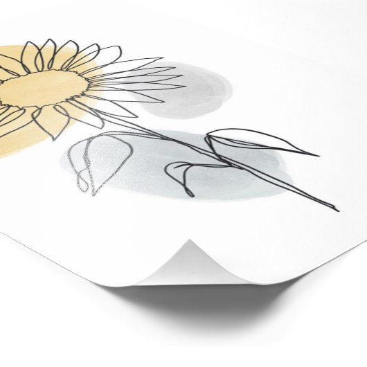 Zonnebloem één lijn trekken foto afdruk (Hoek)