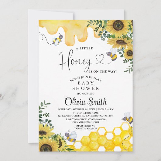 Zonnebloem een Little Honey Bee Baby shower Kaart (Voorkant)