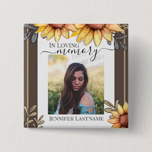 Zonnebloem Eenvoudige foto Funeral Keepomwille Vierkante Button 5,1 Cm (Voorkant)