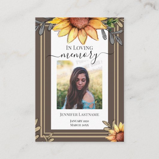 Zonnebloem Eenvoudige foto Funeral Keepomwille Visitekaartje (Voorkant)