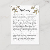 Zonnebloem Eenvoudige foto Funeral Keepomwille Visitekaartje (Achterkant)