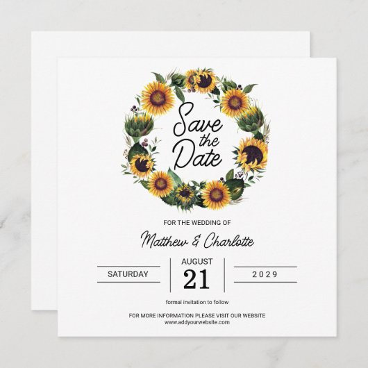 Zonnebloem Eenvoudige Moderne Bruiloft Save The Date (Voorkant / Achterkant)