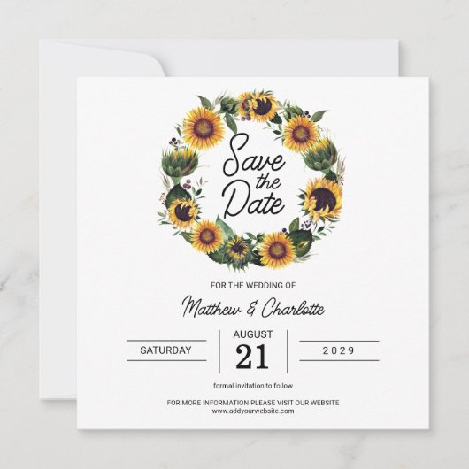 Zonnebloem Eenvoudige Moderne Bruiloft Save The Date (Voorkant)