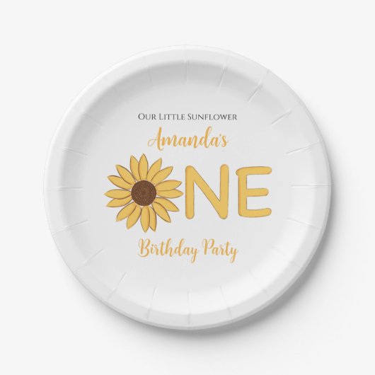 Zonnebloem Eerste verjaardag Papieren Bordje (Voorkant)
