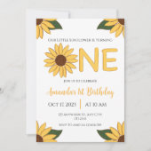 Zonnebloem Eerste Verjaardagsuitnodiging Kaart (Voorkant)