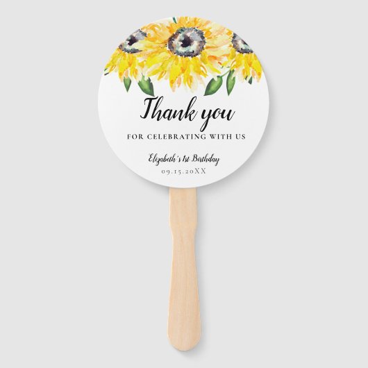 Zonnebloem Eerste Waterverf Floral 1st Handwaaier (Voorkant)