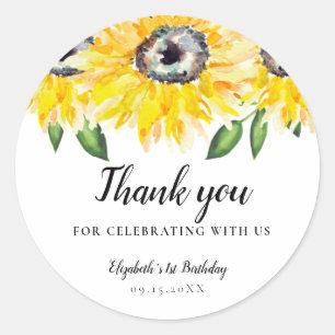 Zonnebloem Eerste Waterverf Floral Ronde Sticker