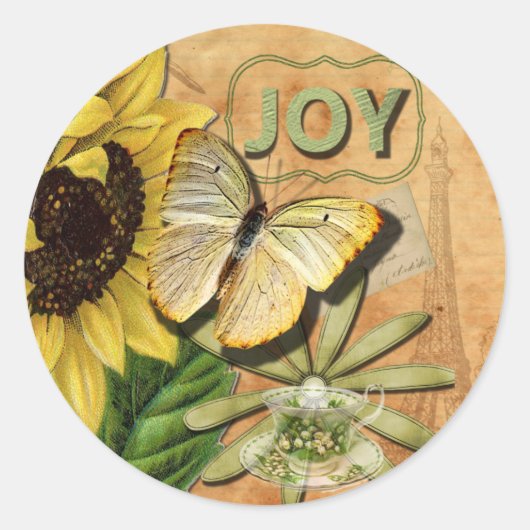 Zonnebloem & Eiffeltoren Ronde Sticker (Voorkant)