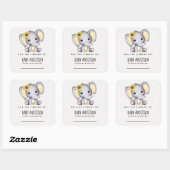 Zonnebloem Elefant Baby shower Bladplaat Vierkante Sticker (Vel)