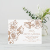 Zonnebloem Elegance | Minimale Roos Gold Wedding Kaart (Staand voorkant)