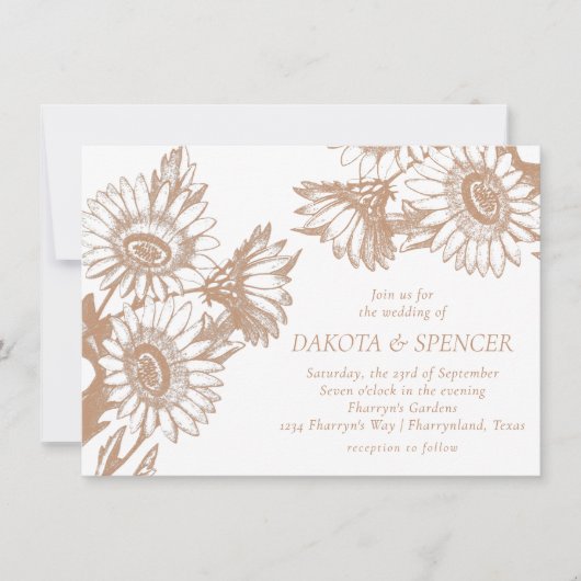 Zonnebloem Elegance | Minimale Roos Gold Wedding Kaart (Voorkant)