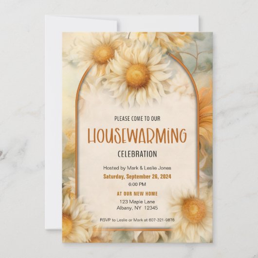 Zonnebloem Elegant Bloemen Housewarming Party Kaart (Voorkant)