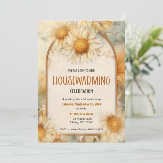 Zonnebloem Elegant Bloemen Housewarming Party Kaart (Staand voorkant)