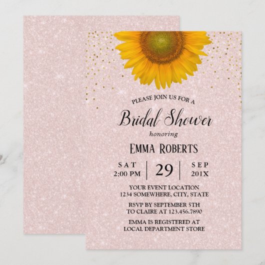 Zonnebloem Elegant Blush Roze Vrijgezellenfeest Kaart (Voorkant / Achterkant)