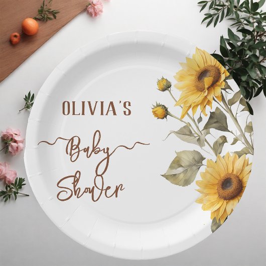 Zonnebloem Elegant Boho Floral Baby shower Papieren Bordje