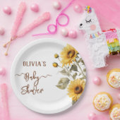Zonnebloem Elegant Boho Floral Baby shower Papieren Bordje (Feest)