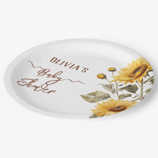 Zonnebloem Elegant Boho Floral Baby shower Papieren Bordje (Gekanteld)