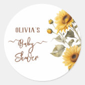 Zonnebloem Elegant Boho Floral Baby shower Ronde Sticker (Voorkant)