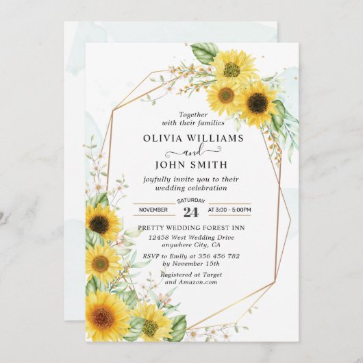  Zonnebloem Elegant Romantic Greenery - F030 Invit Kaart (Voorkant / Achterkant)