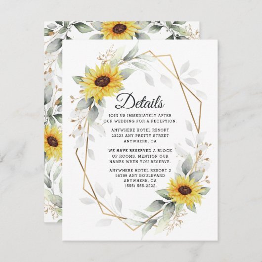 Zonnebloem Elegant Rustic Geometric Gold Wedding Informatiekaartje (Voorkant / Achterkant)