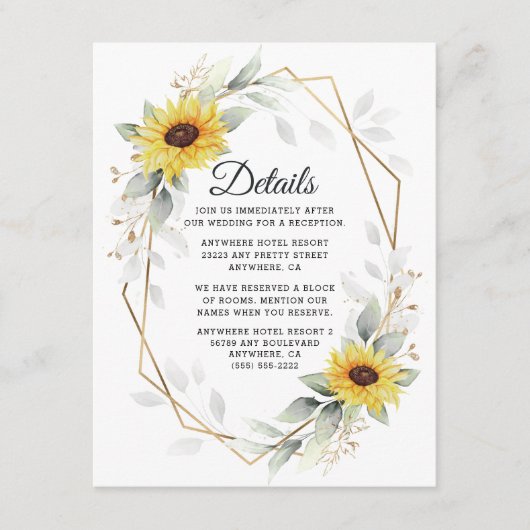 Zonnebloem Elegant Rustic Geometric Gold Wedding Informatiekaartje (Voorkant)