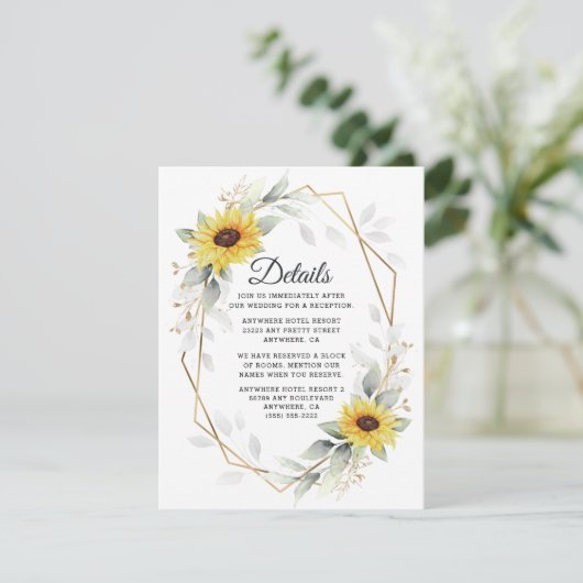 Zonnebloem Elegant Rustic Geometric Gold Wedding Informatiekaartje (Staand voorkant)