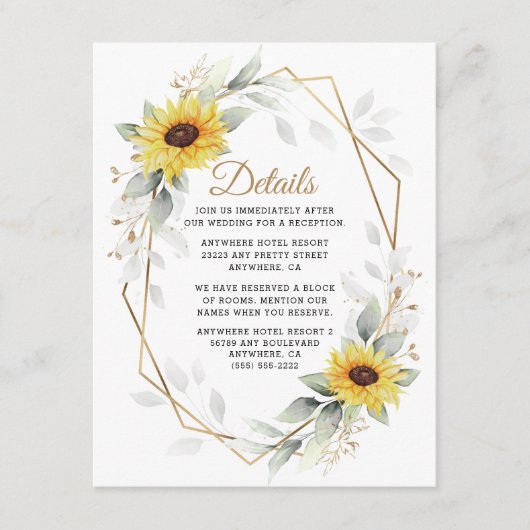 Zonnebloem Elegant Rustic Geometric Gold Wedding Informatiekaartje (Voorkant)