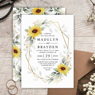 Zonnebloem Elegant Rustic Geometric Gold Wedding Kaart