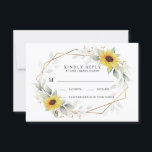 Zonnebloem Elegant Rustic Geometric Gold Wedding RSVP Kaartje<br><div class="desc">Het ontwerp is voorzien van waterverf groen,  zonnebloemen,  bedrukte gouden elementen en witte botanische bladeren boven een bedrukt goud gekleurd geometrisch lijst. Op de achterzijde is een passend groen en zonnebloempje aangebracht.</div>