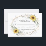 Zonnebloem Elegant Rustic Geometric Gold Wedding RSVP Kaartje<br><div class="desc">Het ontwerp is voorzien van waterverf groen,  zonnebloemen,  bedrukte gouden elementen en witte botanische bladeren boven een bedrukt goud gekleurd geometrisch lijst. Op de achterzijde is een passend groen en zonnebloempje aangebracht.</div>