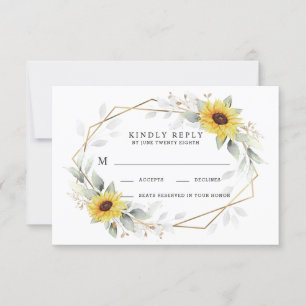 Zonnebloem Elegant Rustic Geometric Gold Wedding RSVP Kaartje