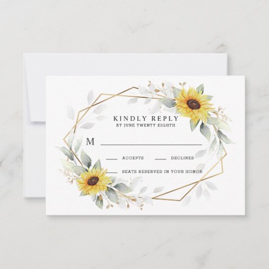 Zonnebloem Elegant Rustic Geometric Gold Wedding RSVP Kaartje (Voorkant)