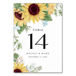 Zonnebloem Elegant Rustic Wedding Table Number Kaart