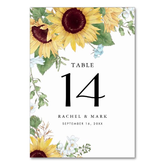 Zonnebloem Elegant Rustic Wedding Table Number Kaart (Achterkant)
