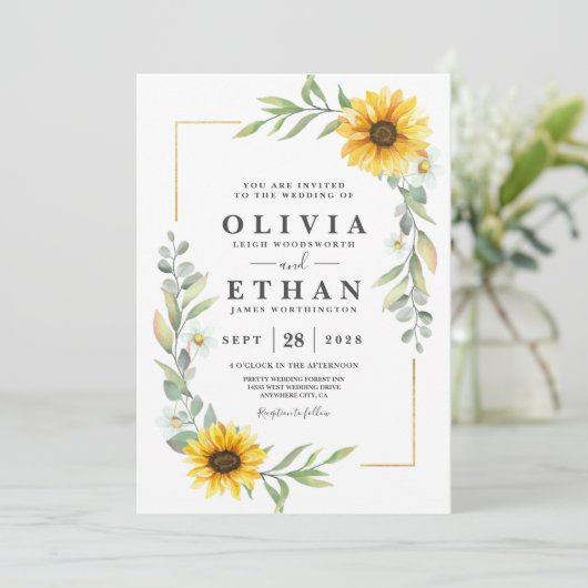 Zonnebloem Elegant Rustiek geometrisch goud Kaart (Staand voorkant)