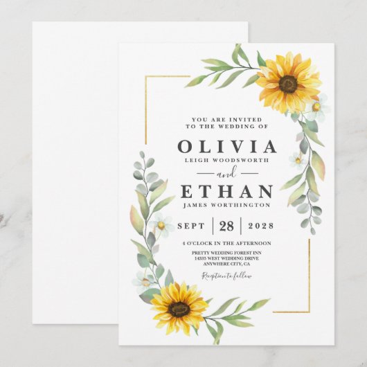 Zonnebloem Elegant Rustiek geometrisch goud Kaart (Voorkant / Achterkant)