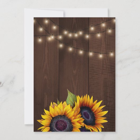 Zonnebloem, elegant script, bruinhout bruiloft kaart (Achterkant)