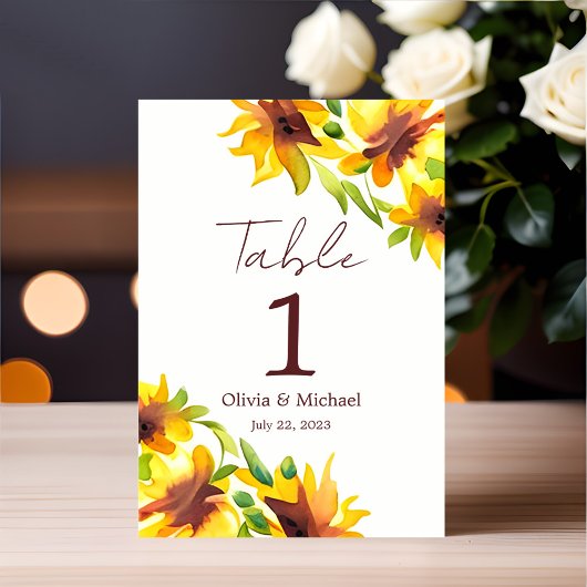 Zonnebloem Elegant Waterverf bruiloft Kaart