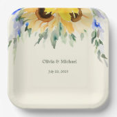Zonnebloem Elegant Waterverf Weddenschap Borden Papieren Bordje (Voorkant)