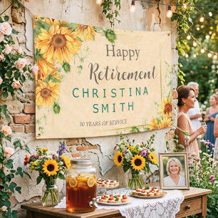 Zonnebloem Elegant Zomer Pensioenfeestje in Vintag Spandoek