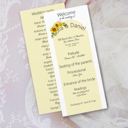 Zonnebloem elegante boog trouwprogramma Flat Card