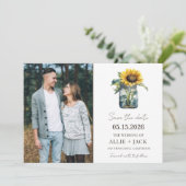 Zonnebloem Elegante Foto Land Rustieke Bruiloft Save The Date (Staand voorkant)