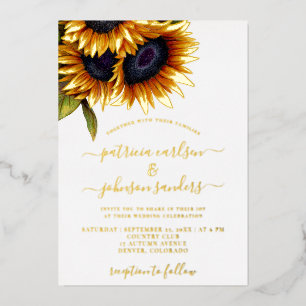 Zonnebloem elegante gouden folie chic script bruil uitnodiging