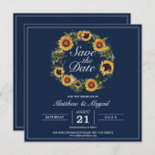 Zonnebloem Elegante Navy Blauwe Trouw Save The Date (Voorkant / Achterkant)