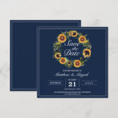 Zonnebloem Elegante Navyblauwe Trouw Save The Date (Voorkant / Achterkant)