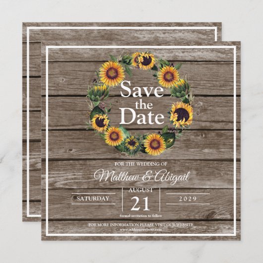 Zonnebloem Elegante Rustieke Bruiloft Save The Date (Voorkant / Achterkant)