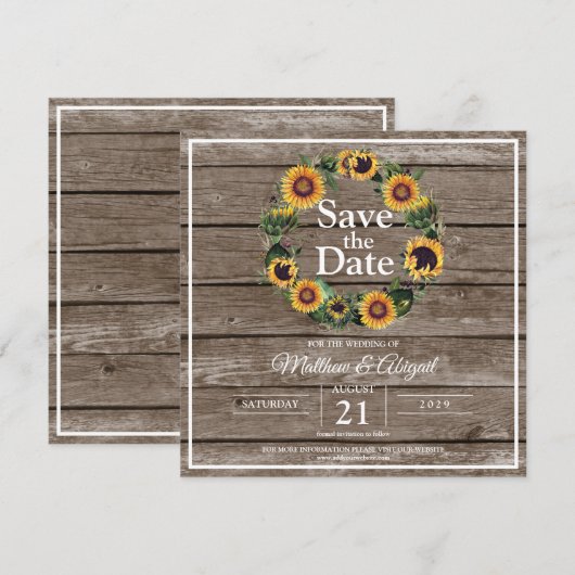 Zonnebloem Elegante Rustieke Trouwdag Save The Date (Voorkant / Achterkant)