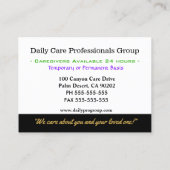 Zonnebloem Elegante Zorgverlener Helper Visitekaartje (Achterkant)