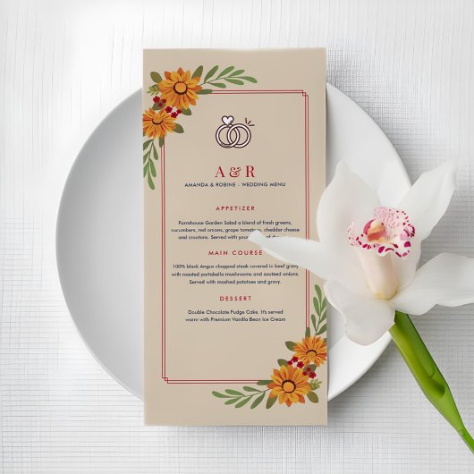 Zonnebloem Elegantie Eenvoudig Trouwmenu Menu